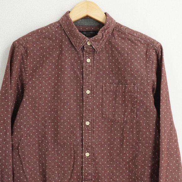 Allsaints Mens Shirt Button Up Long Sleeve Soft Twill Purple Cotton Size Medium - Picture 3 of 9